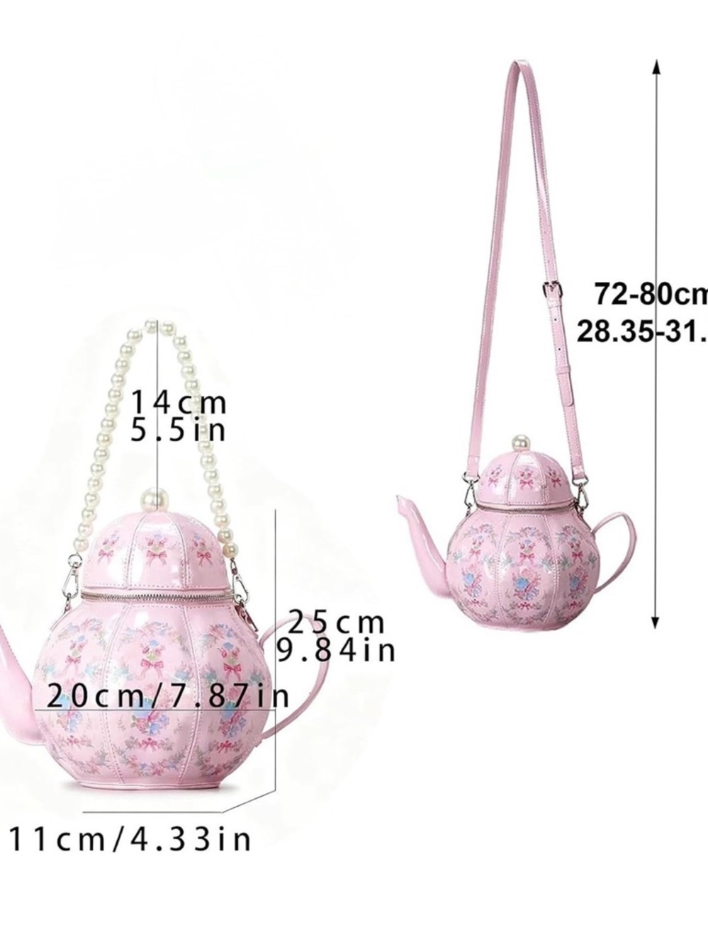 Kawaii Darling PINK Floral NOVELTY Tea Pot Purse Vegan Leather unique Hand bag - Picture 2 of 3
